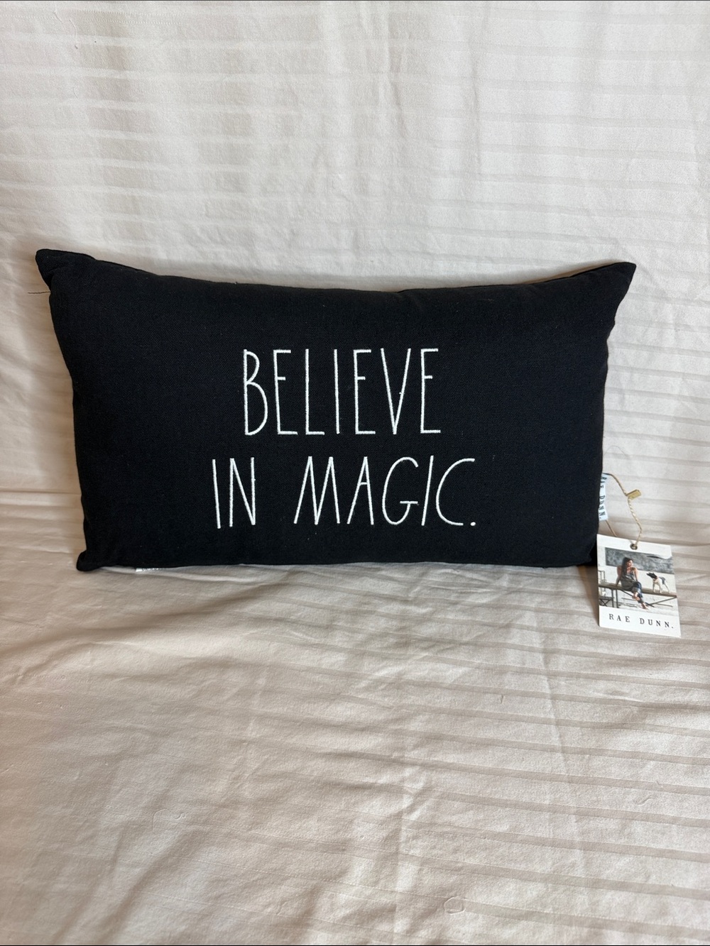 Rae Dunn Black 'BELIEVE IN MAGIC' Decorative Lumbar Pillow
